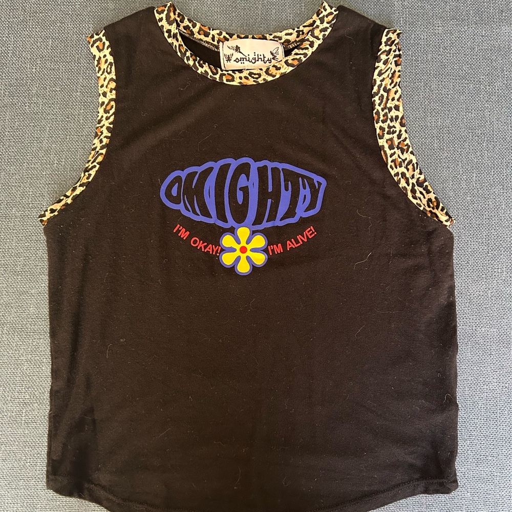 Omighty Black Tank Top with Leopard Trim